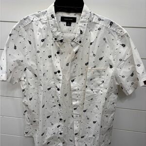 Adam Levine Collection White and Black Guitar Print Shirt